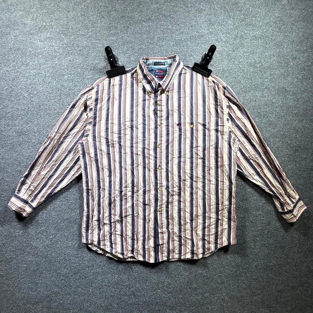 VTG Bugle Boy Classics Shirt Men's XL Multicolor Striped Pure Cotton Button Down